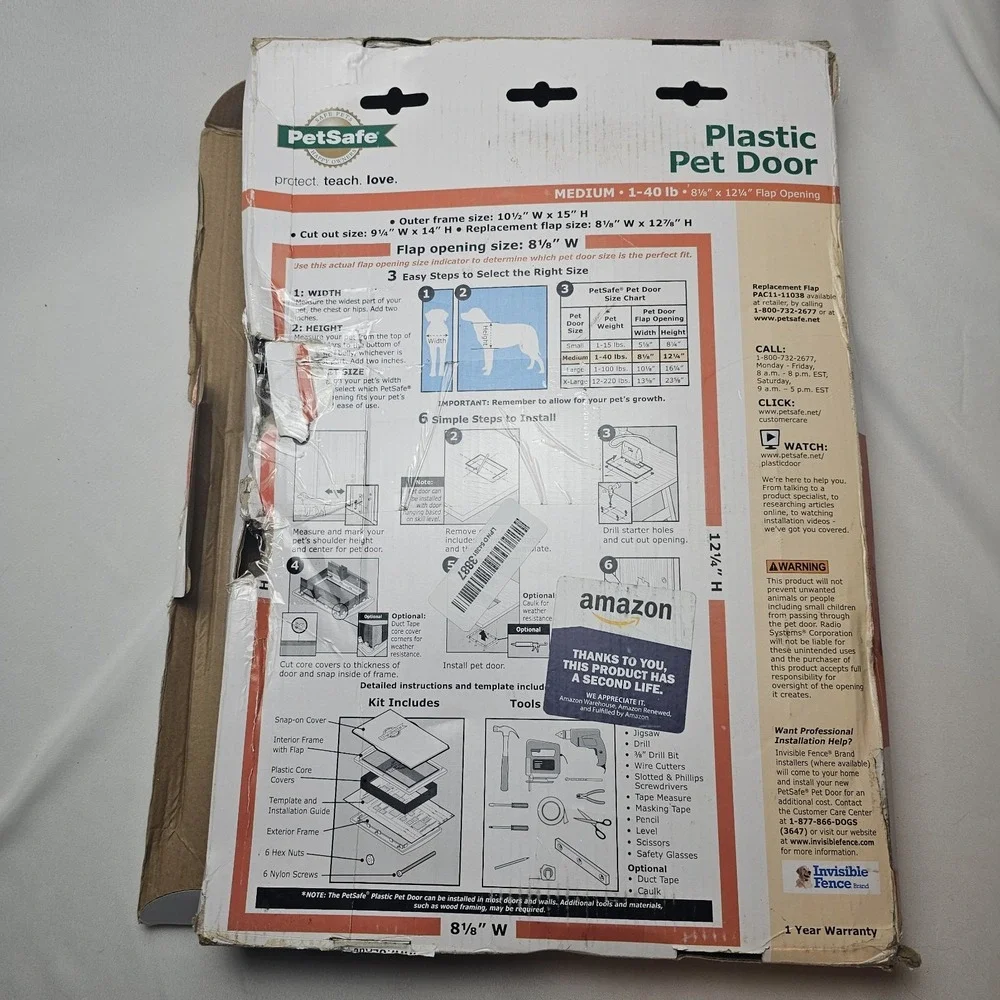 PetSafe Plastic Pet Door Medium Open Box White Frame 1-40 lb Pets